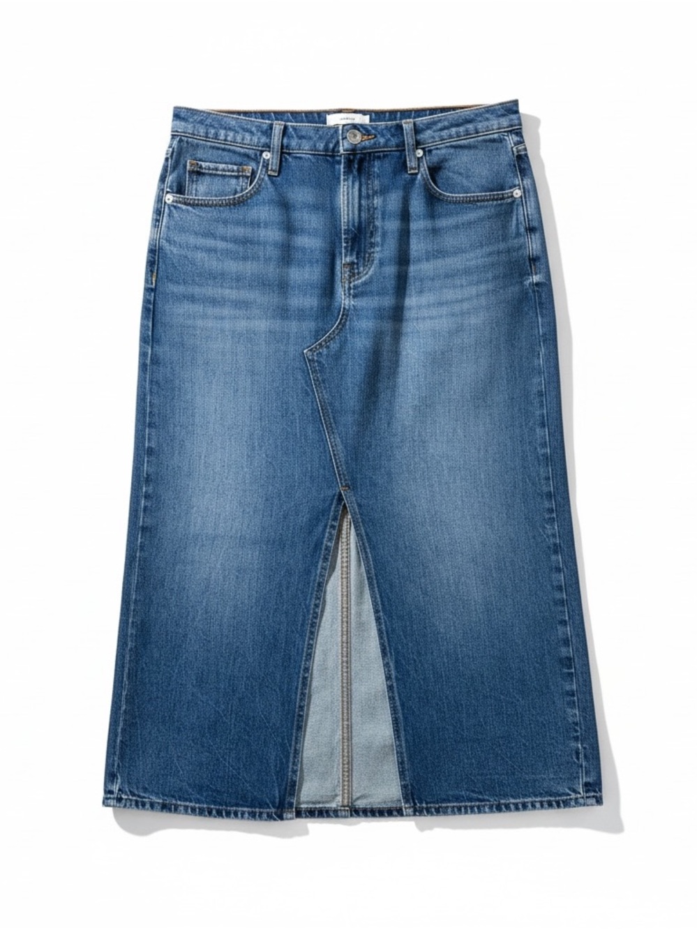 Frame Classic Blue Denim Midi Skirt with Front Slit - Size 29